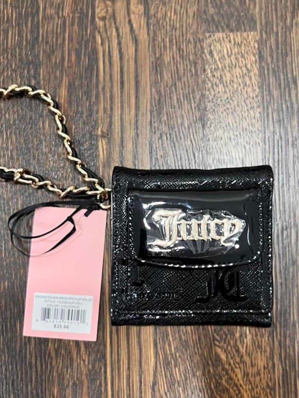 juicy couture enchanted mini envelope flap wallet in black liquorice y2k NWT
